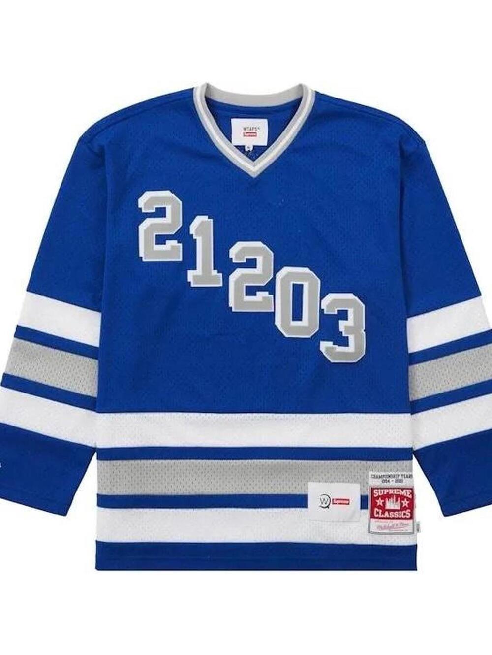 Supreme x WTAPS x Mitchell & Ness Hockey Jersey Blue M NWT